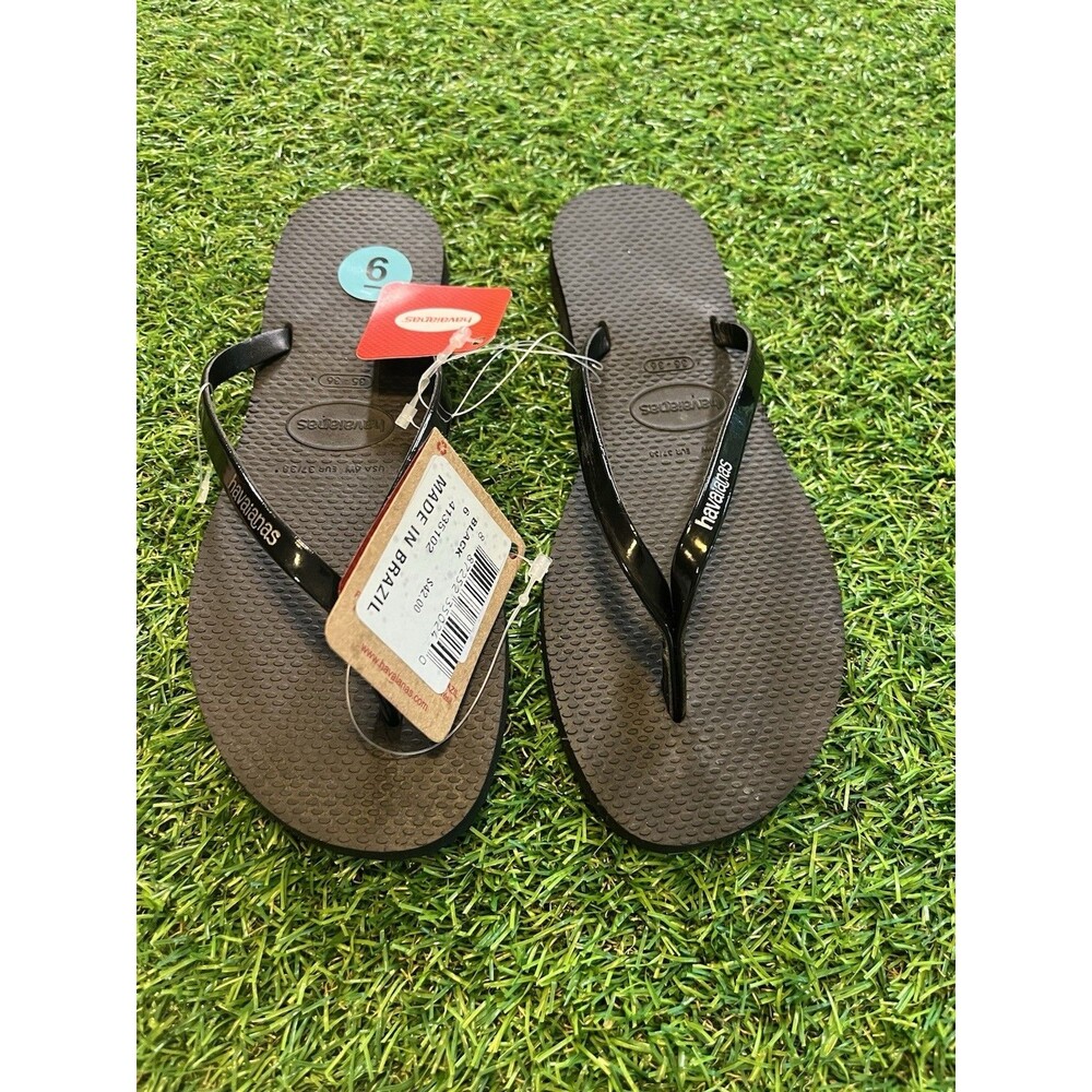NWT havaianas women thong sandal Shiny black, Women’s U.S. 6 AUTHENTIC Metallic - Picture 3 of 3
